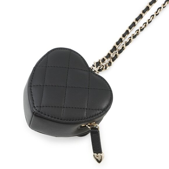 CHANEL Matelasse Heart ChainCoin purse Lambskin Black - Picture 10 of 11